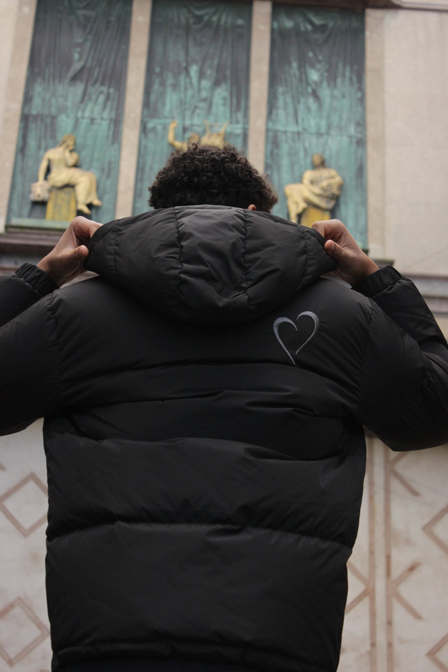 Pufferjacket med Hjerte Sort