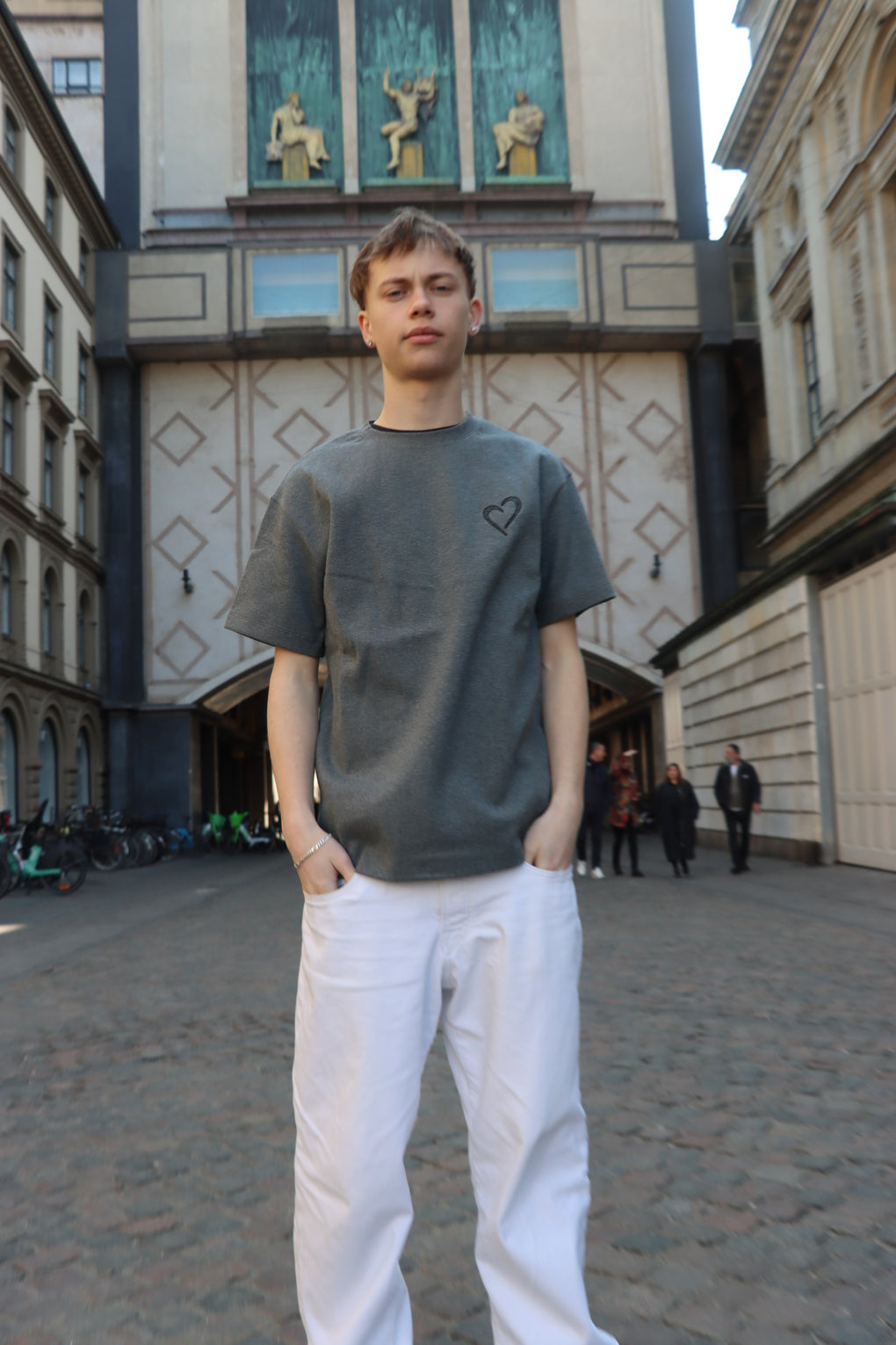 Heavyweight T-Shirt with Black Heart - Dark Grey