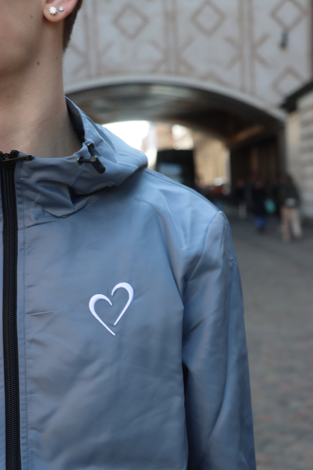 Nylon Windbreaker with Heart - Grey