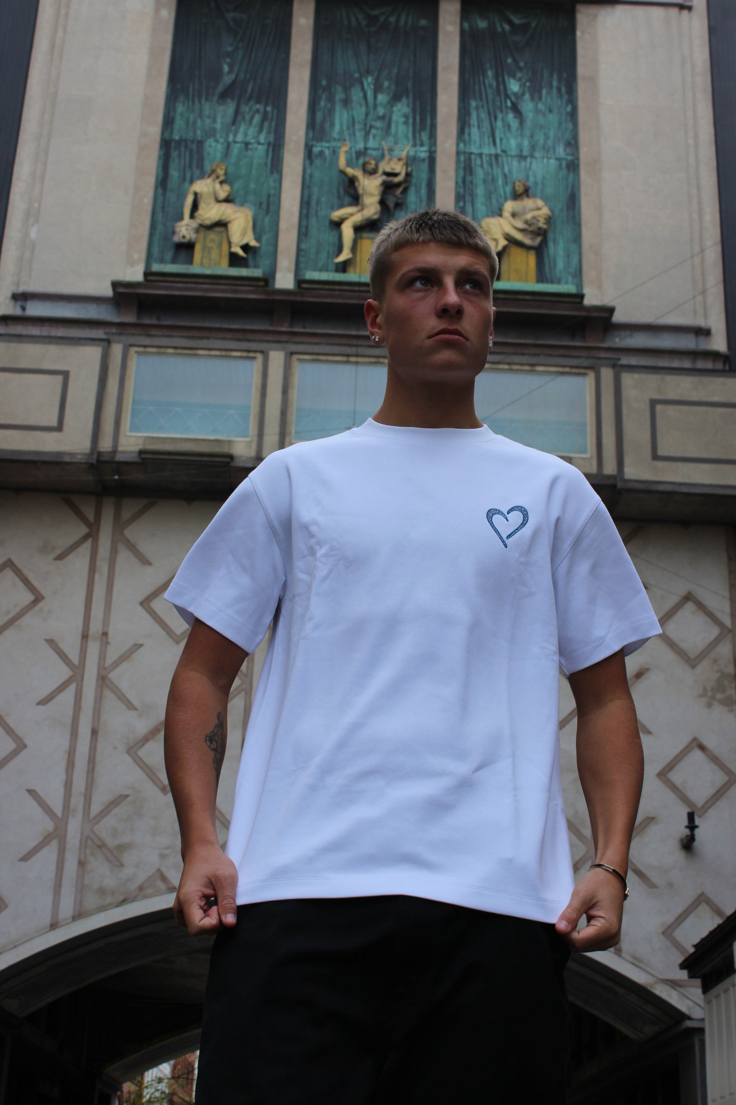 Heavyweight T-Shirt with Blue Heart - White