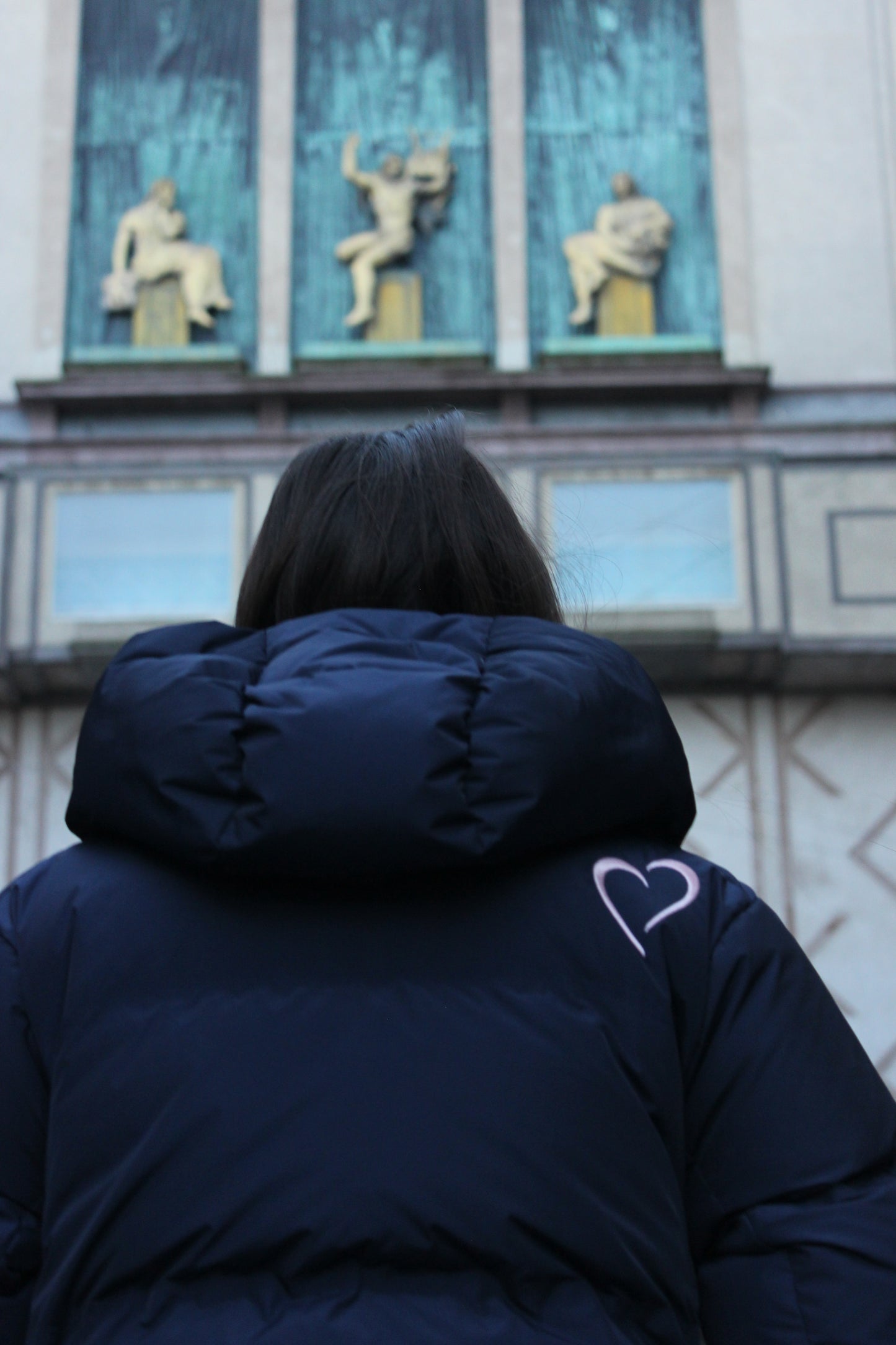 Girls Pufferjacket with Pink Logo - Dark Blue