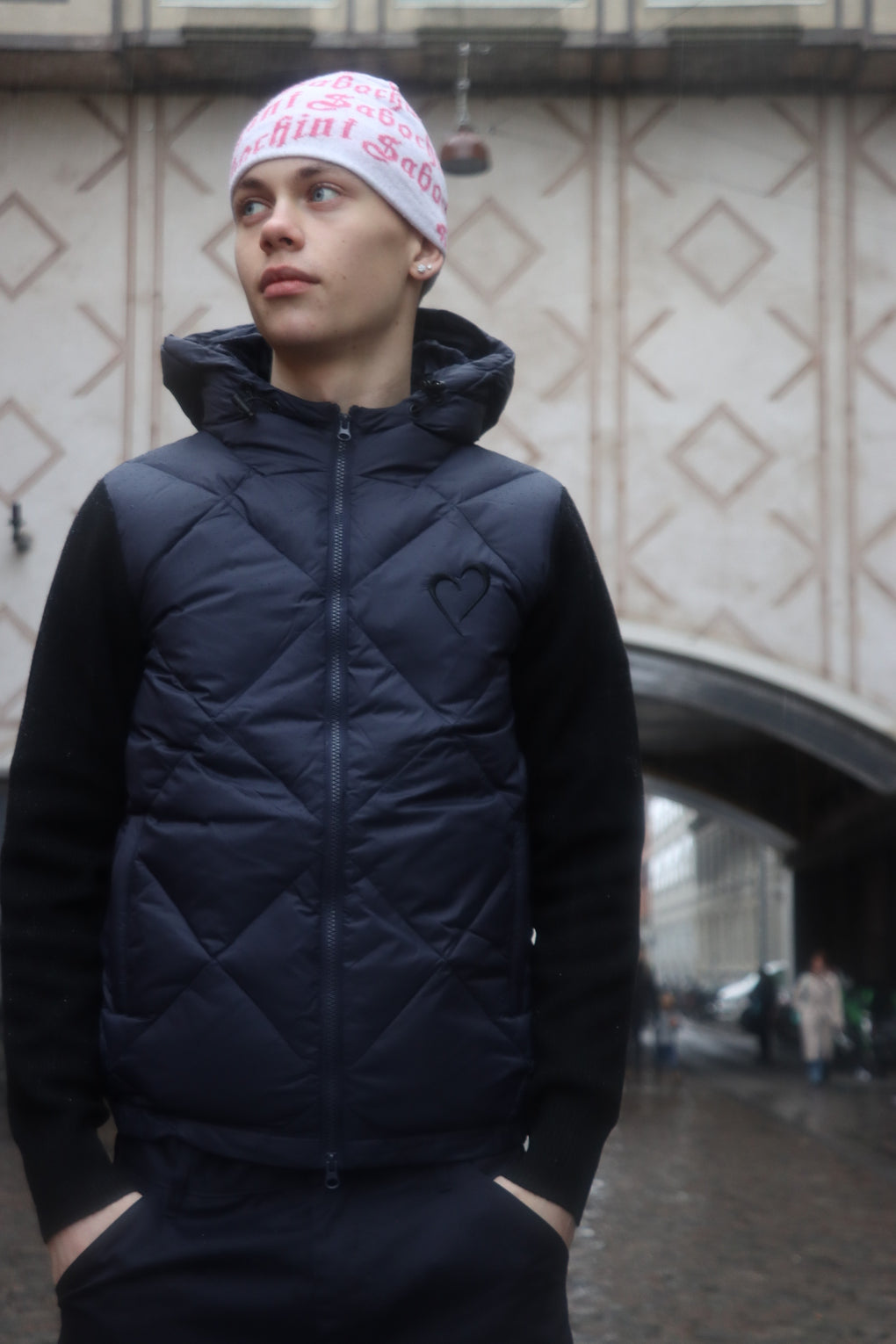 Strik Puff med Mønster - Mørkeblå