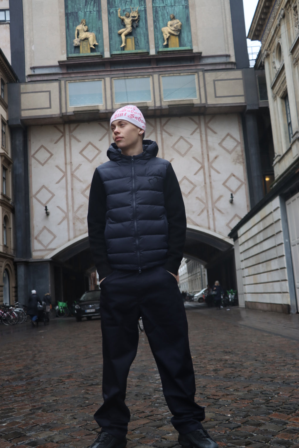 Knit Puff with Hood & Heart - Dark Blue