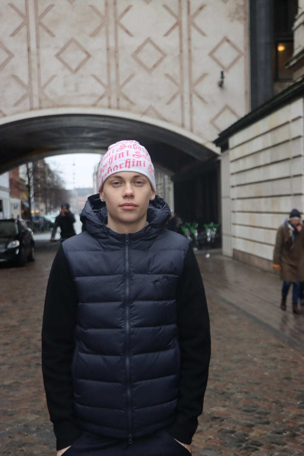 Knit Puff with Hood & Heart - Dark Blue