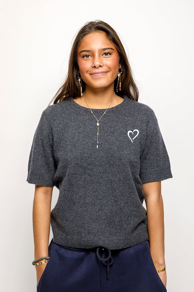 Kortærmet Merino Strik Lille Krave - Sort