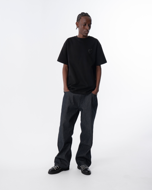 Heavyweight T-Shirt with Grey Logo - Black