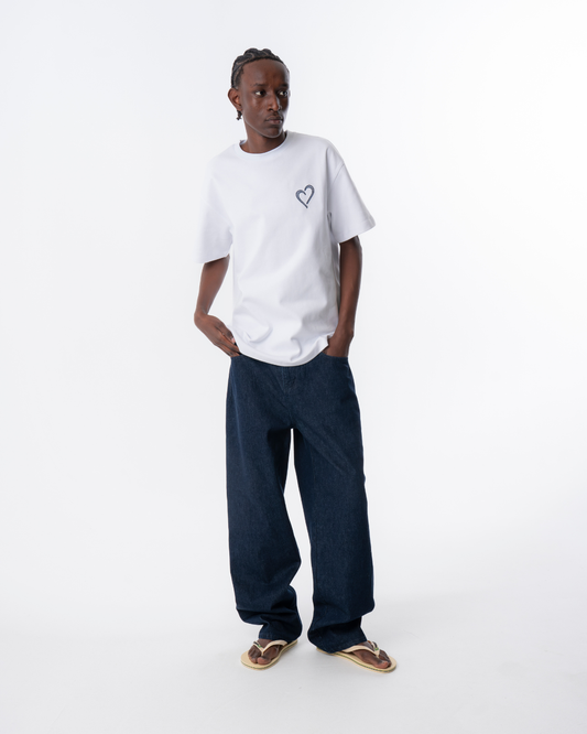 Heavyweight T-Shirt with Black Logo - White