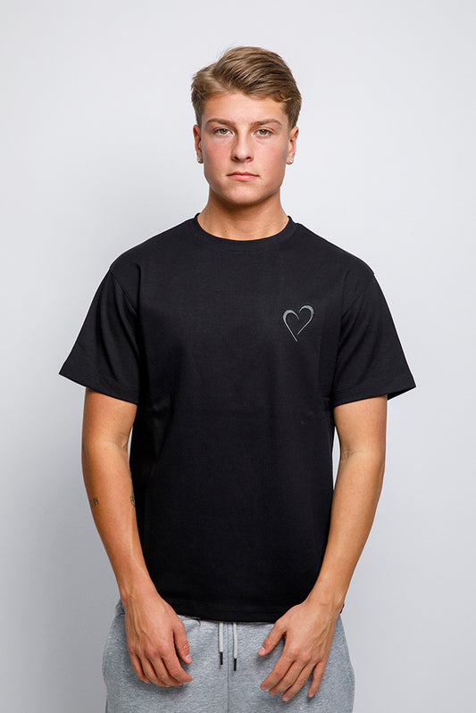 Heavyweight T-Shirt with Grey Heart - Black
