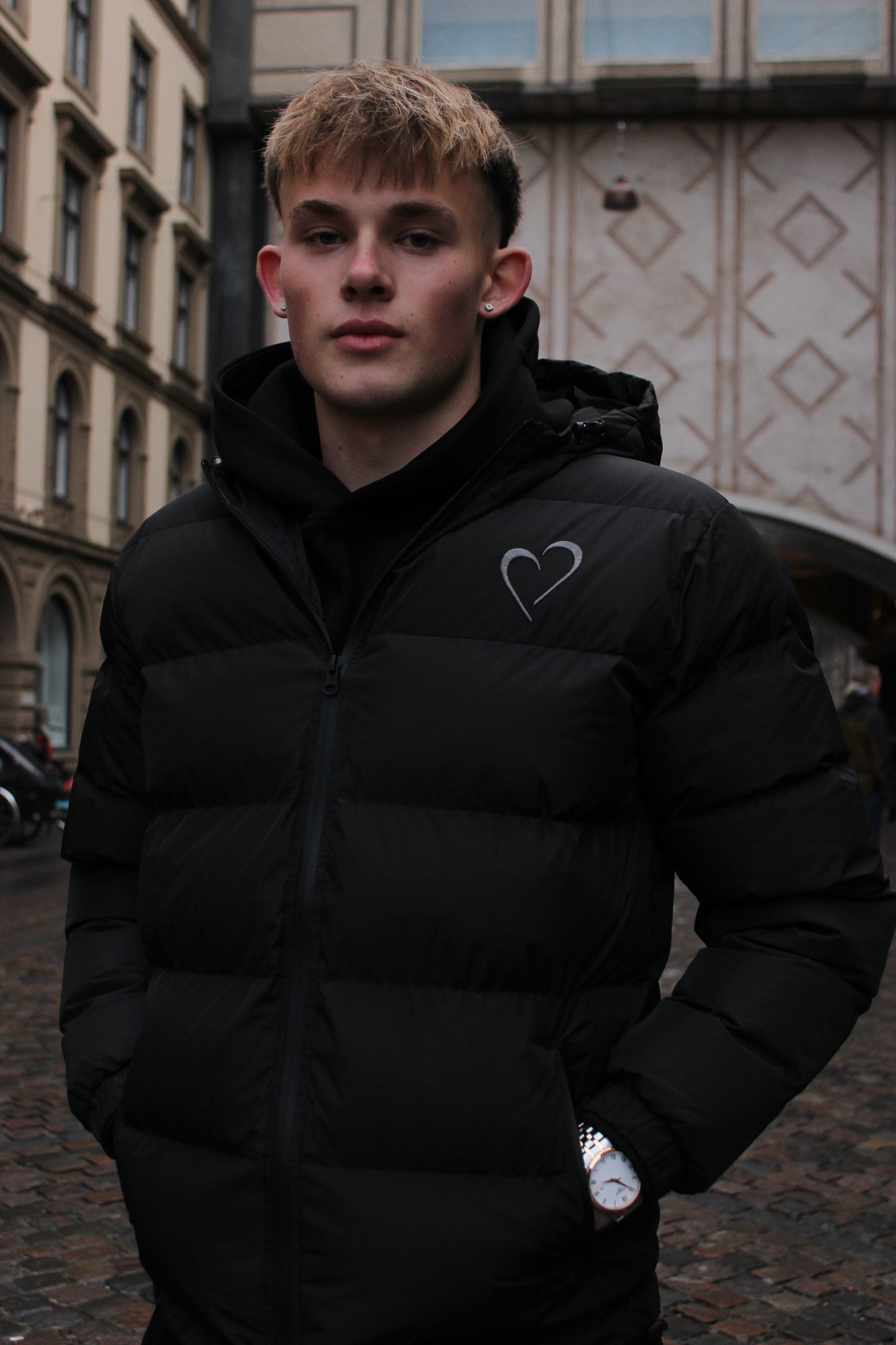 Black Spring Pufferjacket with Heart