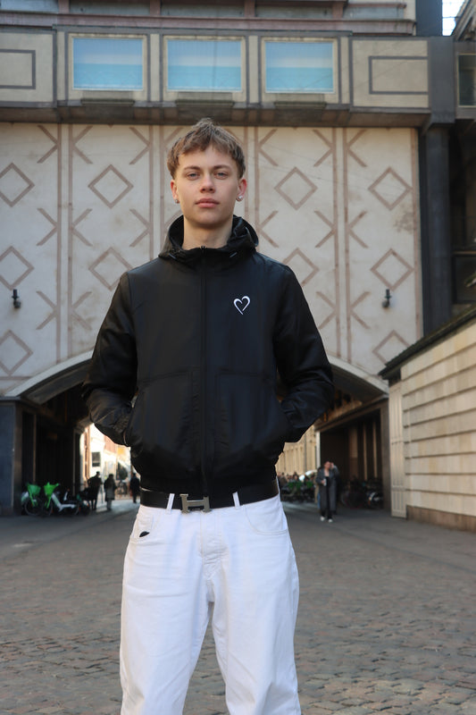 Nylon Windbreaker with Heart - Black